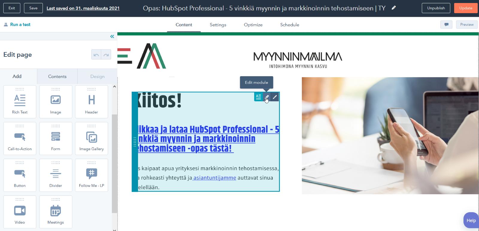 Hubspotin CMS-järjestelmä